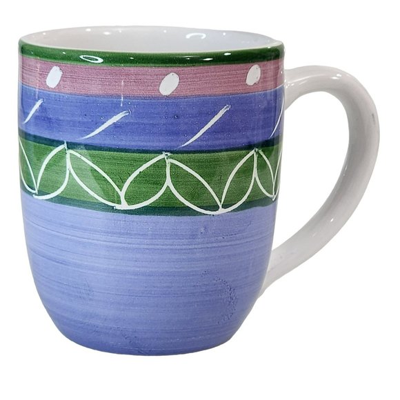 Vintage Pottery Barn Set Of 2 Hand Painted Ceramic‎ Coffee Mug Made in Italy - Picture 13 of 16